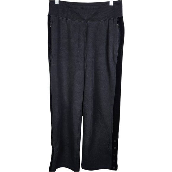 Athleta Retroplush Velvet Detail Black Straight Wide Leg Pants‎ Size Small - Picture 1 of 8